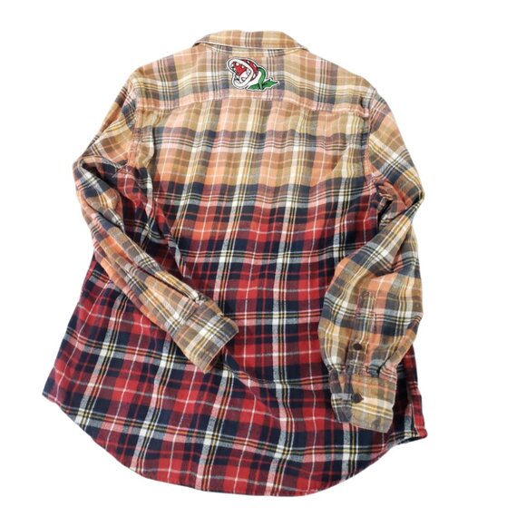 Upcycled Distressed Flannel with "Fire Piranha" Embroidered Patch Large - Picture 6 of 7